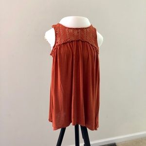 Orange Sleeveless Highneck Top with Lace Detailing